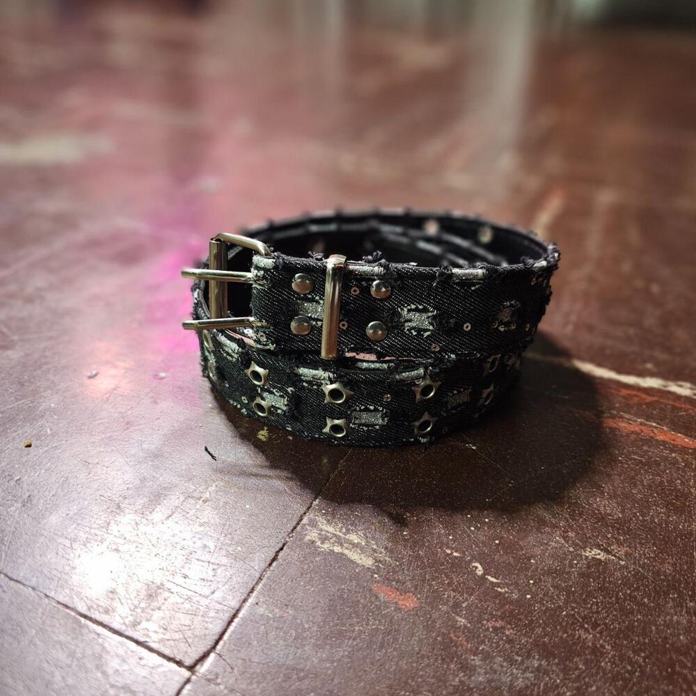 Star Belt y2k Grunge Glitter Distressed Denim Black (45 in) ✨